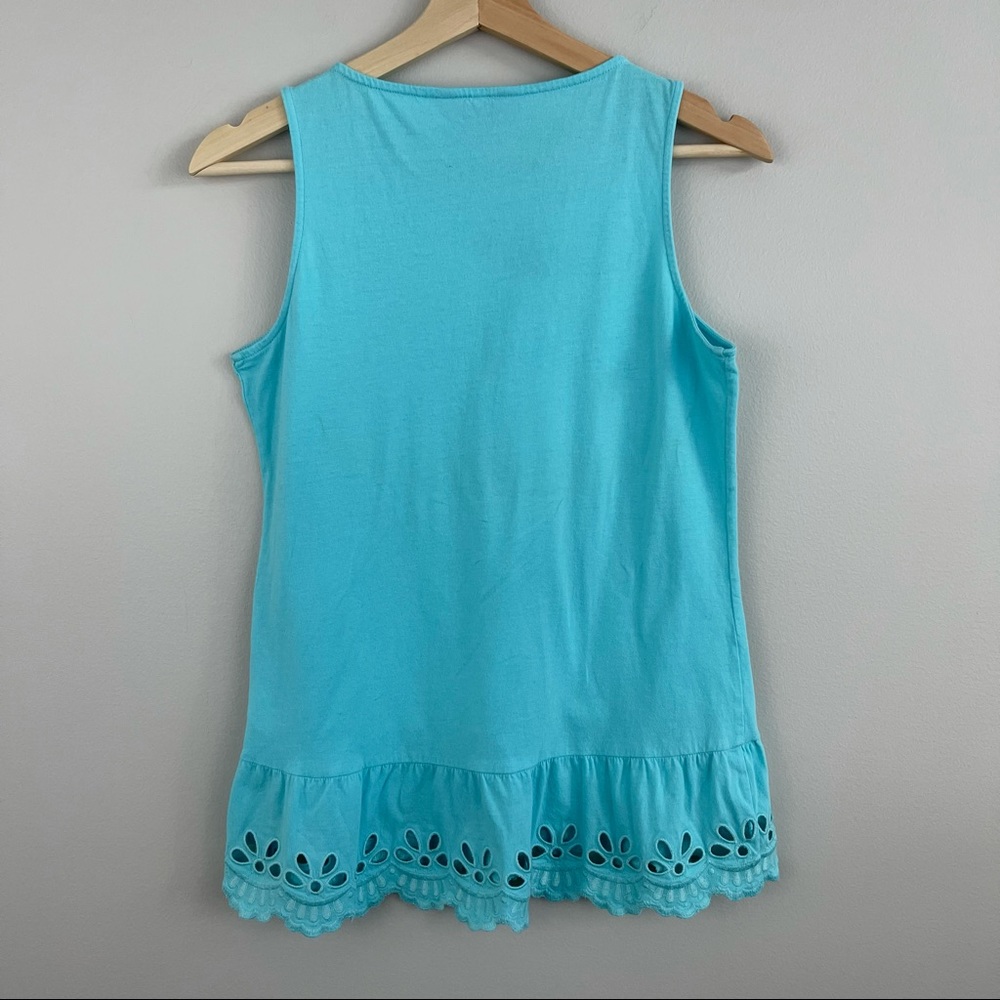 LILLY PULITZER Tiffany Blue Eyelet Lace Hem Tank Top - Picture 6 of 10